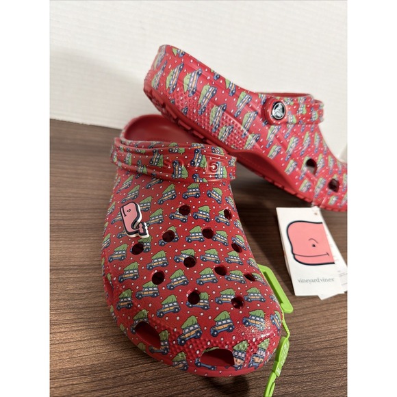 CROCS Classic Mens Size 9 Womens Size 11 Vineyard Vines Holiday Clog Sandals Red - Picture 2 of 6